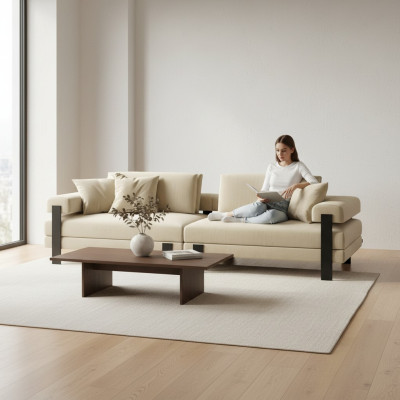 Sofá de diseñador de 2 plazas, sofá moderno en beige, sofás tapizados, sofá de diseño nuevo.