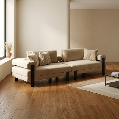 Sofá de diseñador de 2 plazas, sofá moderno en beige, sofás tapizados, sofá de diseño nuevo.