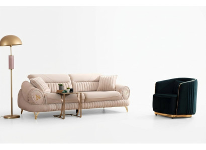 Sofá de 3 plazas con sillón blanco diseño de lujo moderno y elegante.