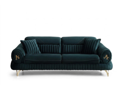 Sofá de lujo verde de tres plazas en un moderno diseño de madera para muebles de sala de estar, nuevo.