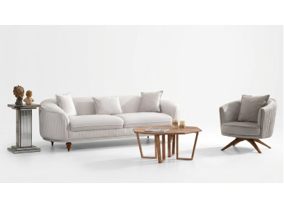 Sofá de 3 plazas. Sillón elegante de diseño moderno de lujo con muebles de madera tapizados.