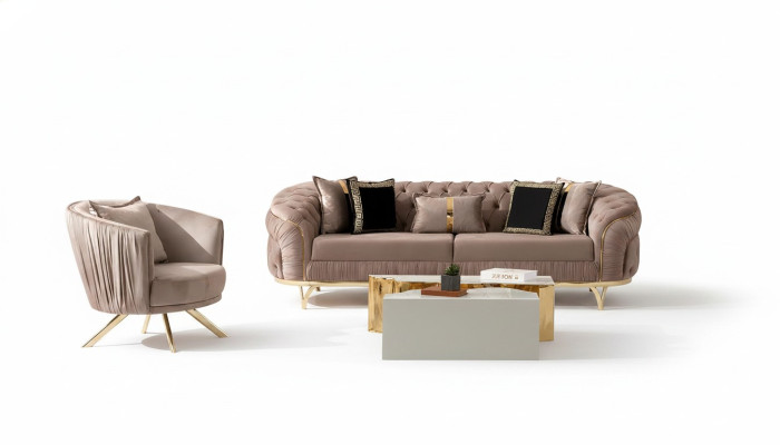 Conjunto de sofás de lujo de 3 plazas en tela, sofá Chesterfield de diseñador moderno.