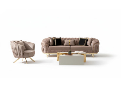 Conjunto de sofás de lujo de 3 plazas en tela, sofá Chesterfield de diseñador moderno.
