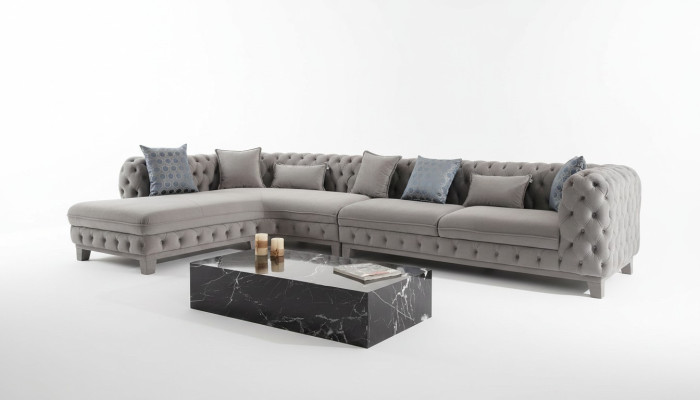 Sofá de esquina en forma de L Diseño Chesterfield Sofá moderno de tela textil Nuevo