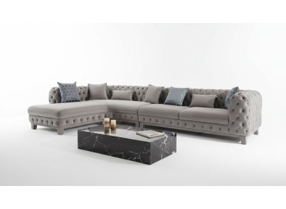 Sofá de esquina en forma de L Diseño Chesterfield Sofá moderno de tela textil Nuevo