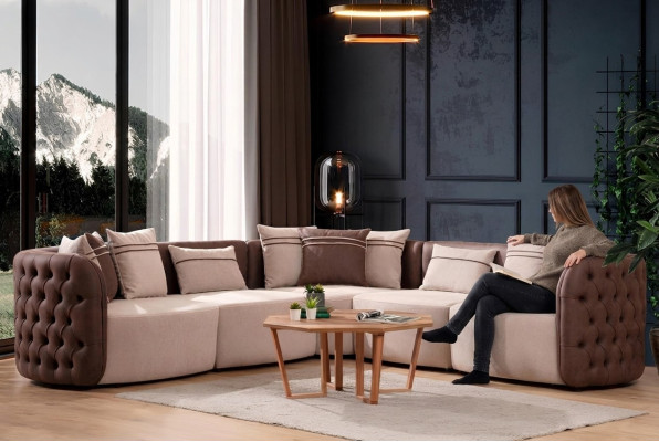 Sofá Muebles Sofá de esquina de lujo moderno en forma de L Sofá de esquina Tapizado