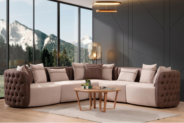 Sofá Muebles Sofá de esquina de lujo moderno en forma de L Sofá de esquina Tapizado