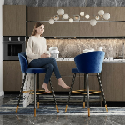 Taburete de bar, taburete azul de terciopelo, diseño de taburetes de bar, taburete, sillas nuevas