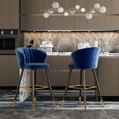 Taburete de bar, taburete azul de terciopelo, diseño de taburetes de bar, taburete, sillas nuevas