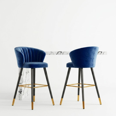 Taburete de bar, taburete azul de terciopelo, diseño de taburetes de bar, taburete, sillas nuevas
