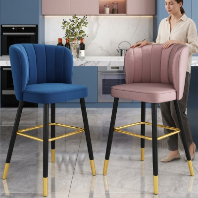 Taburete de bar Silla Diseñador Silla de madera Silla de comedor Taburete Bar Rosa Nuevo