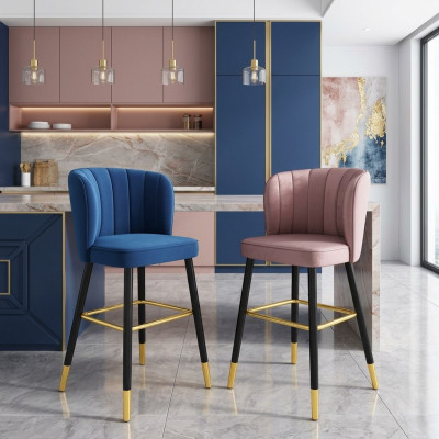 Taburete de bar Silla Diseñador Silla de madera Silla de comedor Taburete Bar Rosa Nuevo