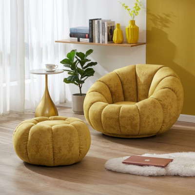 Silla Asiento Diseño Moderno Sala de estar Amarillo Lujo Tela Acolchada Nueva