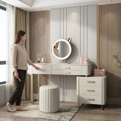 Dormitorio Mesa de tocador Tocador Mesa de cosméticos Espejo Cajones
