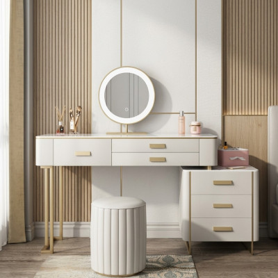 Dormitorio Mesa de tocador Tocador Mesa de cosméticos Espejo Cajones
