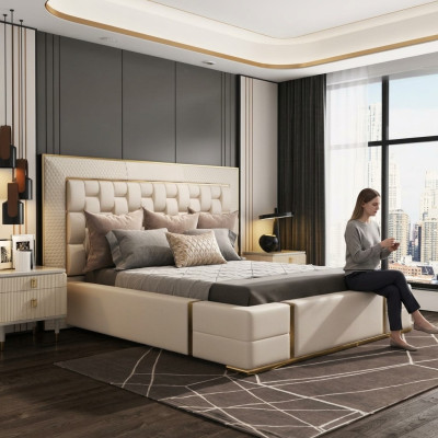 Lujo dormitorio cama tapizada diseño Lujo doble camas muebles nuevo