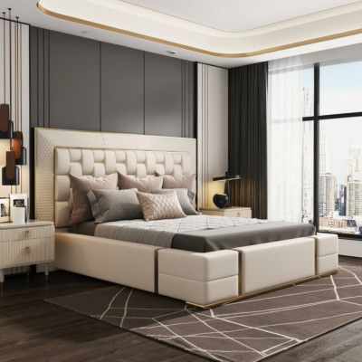 Lujo dormitorio cama tapizada diseño Lujo doble camas muebles nuevo