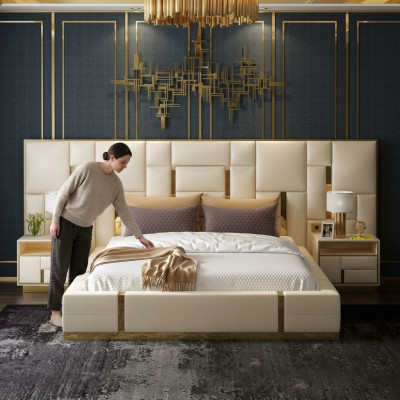 Lujo Dormitorio Cama Acolchado Diseño Lujo Doble Camas Hotel Nuevas