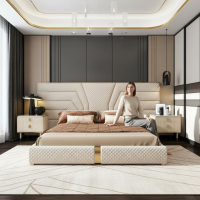 Dormitorio moderno de madera textil camas cama cama tapizada lujo doble
