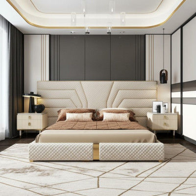 Dormitorio moderno de madera textil camas cama cama tapizada lujo doble