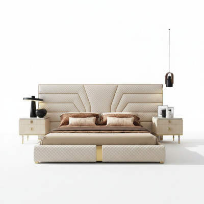 Dormitorio moderno de madera textil camas cama cama tapizada lujo doble
