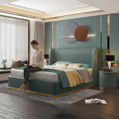 Cama de diseñador Dormitorio Cama Decoración Hotel Lujo Tapizado Nuevo
