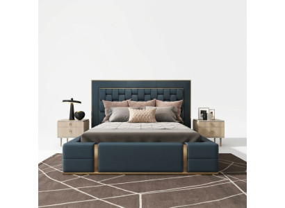 Moderna habitación de lujo para dormir cama nueva de diseño de lujo azul doble.