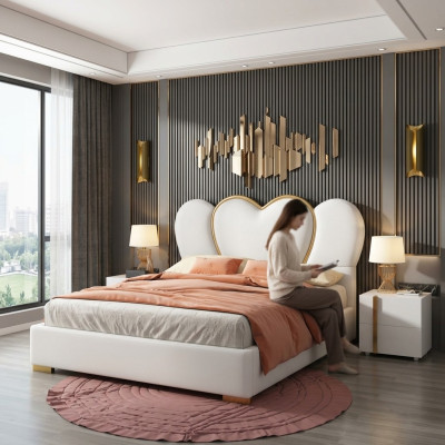 Diseño de cama de dormitorio cama doble hotel de lujo muebles tapizados