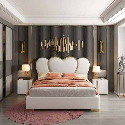 Diseño de cama de dormitorio cama doble hotel de lujo muebles tapizados