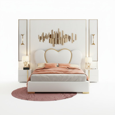 Diseño de cama de dormitorio cama doble hotel de lujo muebles tapizados