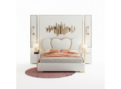 Diseño de cama de dormitorio cama doble hotel de lujo muebles tapizados