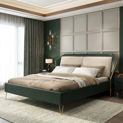 Lujo tela cama matrimonial diseño dormitorio camas metal verde nuevo