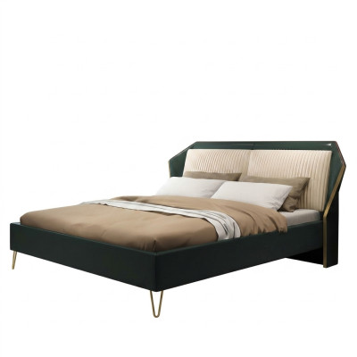 Lujo tela cama matrimonial diseño dormitorio camas metal verde nuevo