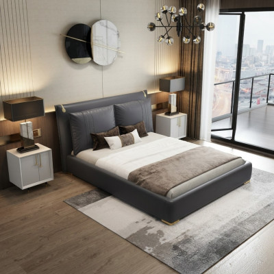 Cama doble de lujo moderna gris marco de cama dormitorio nuevo