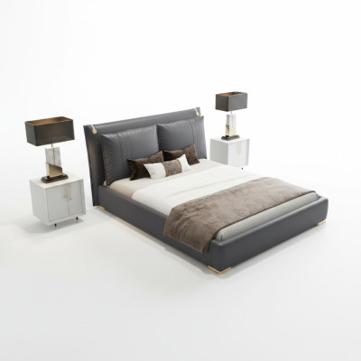 Cama doble de lujo moderna gris marco de cama dormitorio nuevo