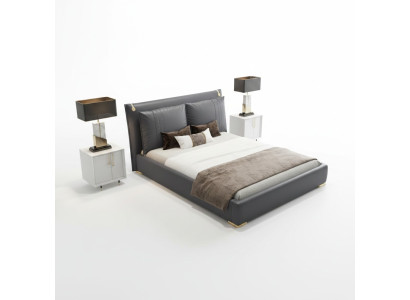 Cama doble de lujo moderna gris marco de cama dormitorio nuevo