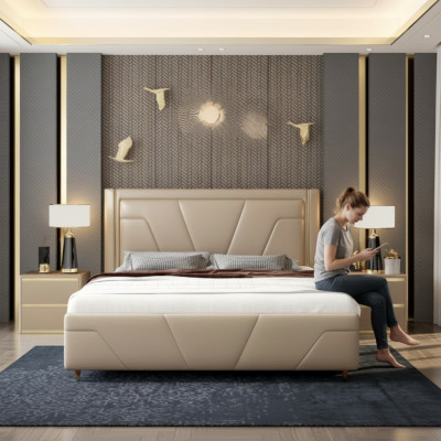 Dormitorio Cama Tapizado Diseño Muebles Lujo Doble Beige Camas Modernas