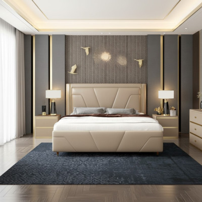 Dormitorio Cama Tapizado Diseño Muebles Lujo Doble Beige Camas Modernas