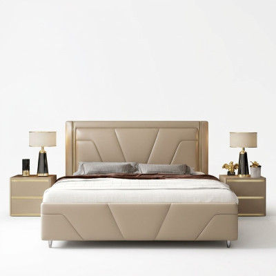 Dormitorio Cama Tapizado Diseño Muebles Lujo Doble Beige Camas Modernas