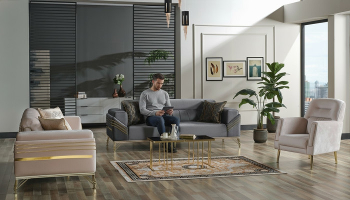 Conjunto exclusivo de sofás 3+3+1 de 3 piezas 2 sofás Sillón Relax Set de lujo.