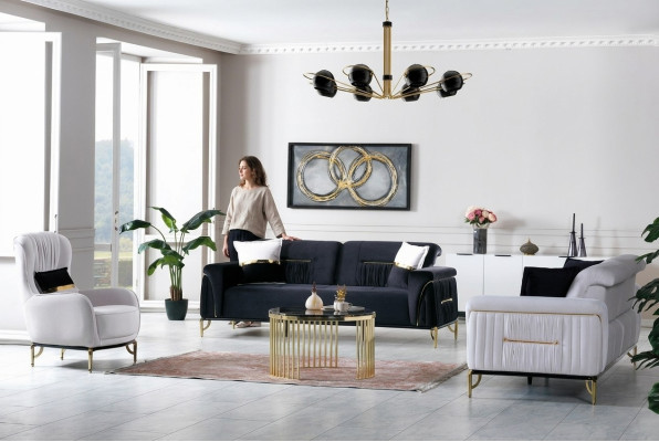 Diseño de sala de estar Set Sofá 3+3+1 Muebles de salón Conjuntos de muebles de terciopelo