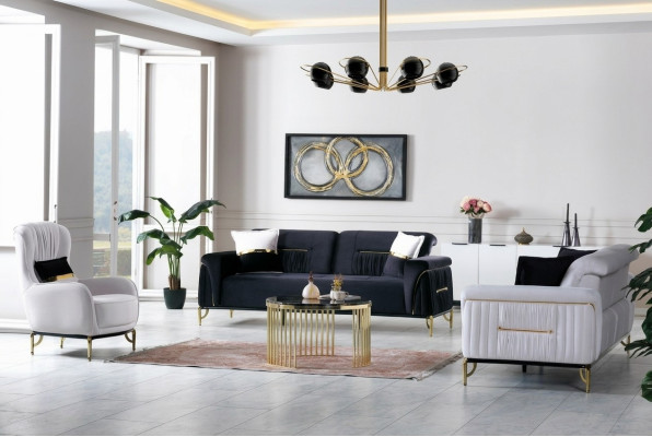 Diseño de sala de estar Set Sofá 3+3+1 Muebles de salón Conjuntos de muebles de terciopelo