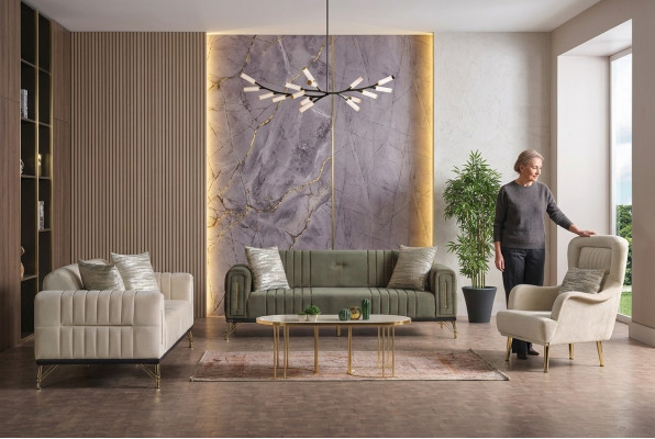 Conjunto exclusivo de sofás 3+3+1, 3 piezas 2 sofás Sillón Relax Set de lujo.