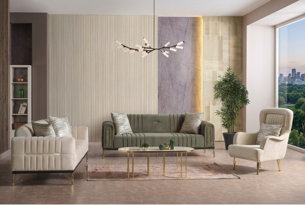 Conjunto exclusivo de sofás 3+3+1, 3 piezas 2 sofás Sillón Relax Set de lujo.