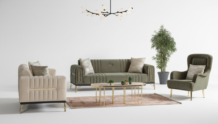 Conjunto exclusivo de sofás 3+3+1, 3 piezas 2 sofás Sillón Relax Set de lujo.
