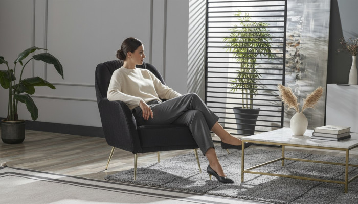 Sofá elegante, sillón, conjunto de sofá negro Relax de 2 piezas, muebles de salón.