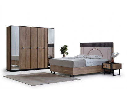 Set de dormitorio de lujo de 4 piezas. Cama 2 mesitas de noche Armario de madera.