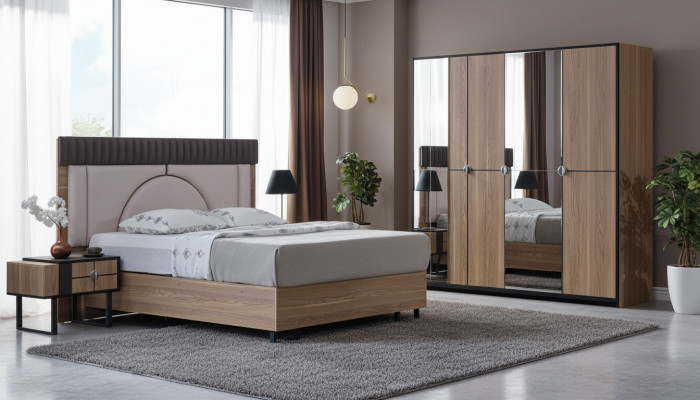 Juego de dormitorio de lujo Cama completa + 2 mesitas de noche 3 piezas Set moderno Nuevo.