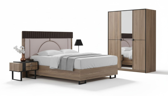 Juego de dormitorio de lujo Cama completa + 2 mesitas de noche 3 piezas Set moderno Nuevo.
