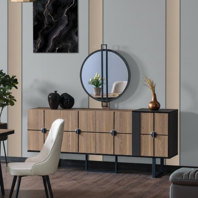 Cómoda aparador con espejo conjunto de lujo de madera de 193 cm.